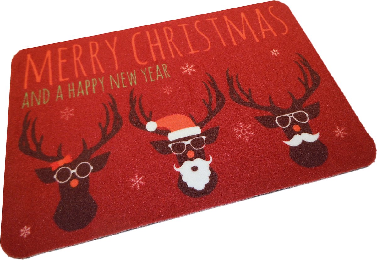 Ikado - Kerstmat - rood - 3 herten - 40 x 60 cm