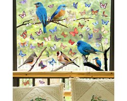 Stickerkamer® | Statisch Raamsticker folie | Vogels blauw op tak | Raamfolie | Dubbelzijdig bedrukt | Vlinders | Bloemen | Tuin | Raamdecoratie |Statische Raamdecoratie | Woonkamer | Huis inrichting |