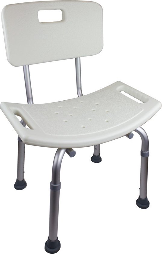 Mobiclinic Olivo - Douchestoel - Verstelbaar - Aluminium - Lichtgewicht - Kunstof Badkamerkruk - Wit - Met afneembare rugleuning en armleuning – Anti slip - Douchekruk
