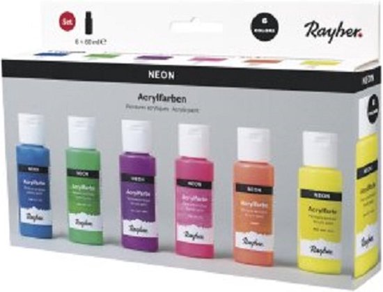 Acrylverf neon metallic - basisverfset - 6 kleuren neonverf - set acrylverf van 60ml