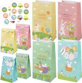 HOWAF Pasen Papieren Feestzakken, uitdeelzakjes, voor speeltjes en snoepgoed, 12 pack, 4 Stijl Pasen Zakken met Stickers