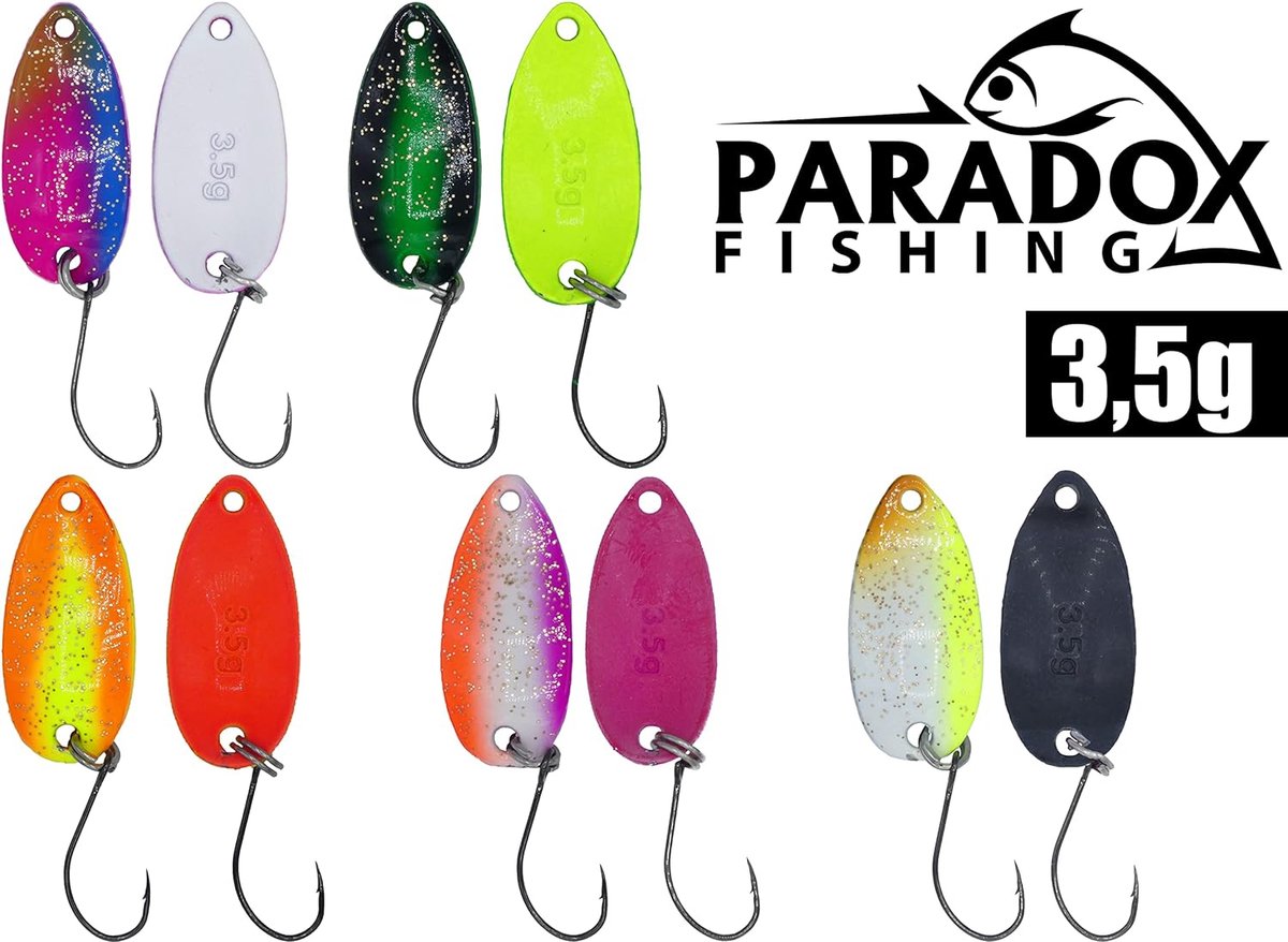 Paradox Fishing Lot de 10 cuillères à Truite - 2,5 g - avec boîte de Spoon  et 5 Boutons-Pression - pour la pêche à la Truite