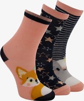 3 paar kinder sokken met print roze/zwart - Maat 31/34
