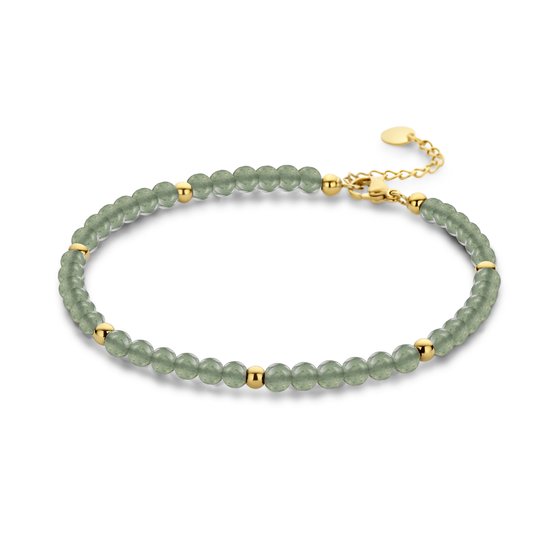 CO88 Collection 8CA-00007 Bracelet de Cheville avec Perles d'Agate Verte - 4mm - 22+3cm - Acier - Vert - Doré