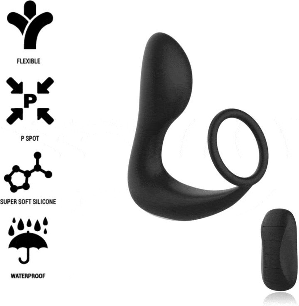 BLACK and SILVER | Black and silver - Black Rechargeable Silicone Remote Control Anal Massager