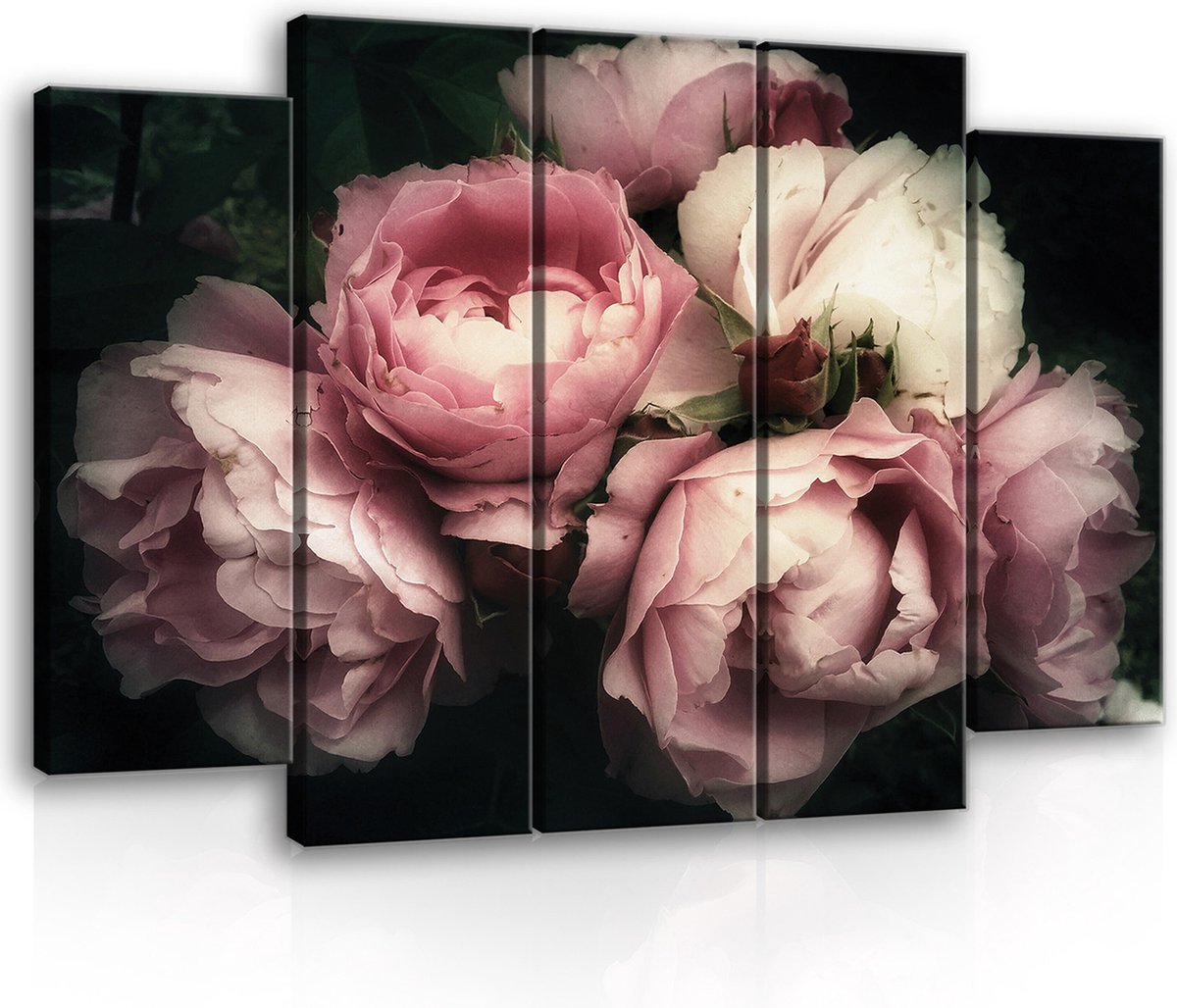 Canvas Schilderij - Bloemen - Boeket - Rozen - Wit - Planten - Inclusief Frame - 150x100cm (lxb) - 5 Luiks