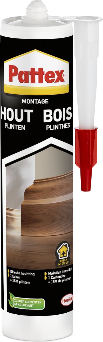 Pattex Hout & Plinten Montagekit 380 g | Speciaal ontworpen voor Hout & Plinten | Sterke Hechting en Duurzaamheid | Gemakkelijk aan te Brengen en Te Gebruiken.