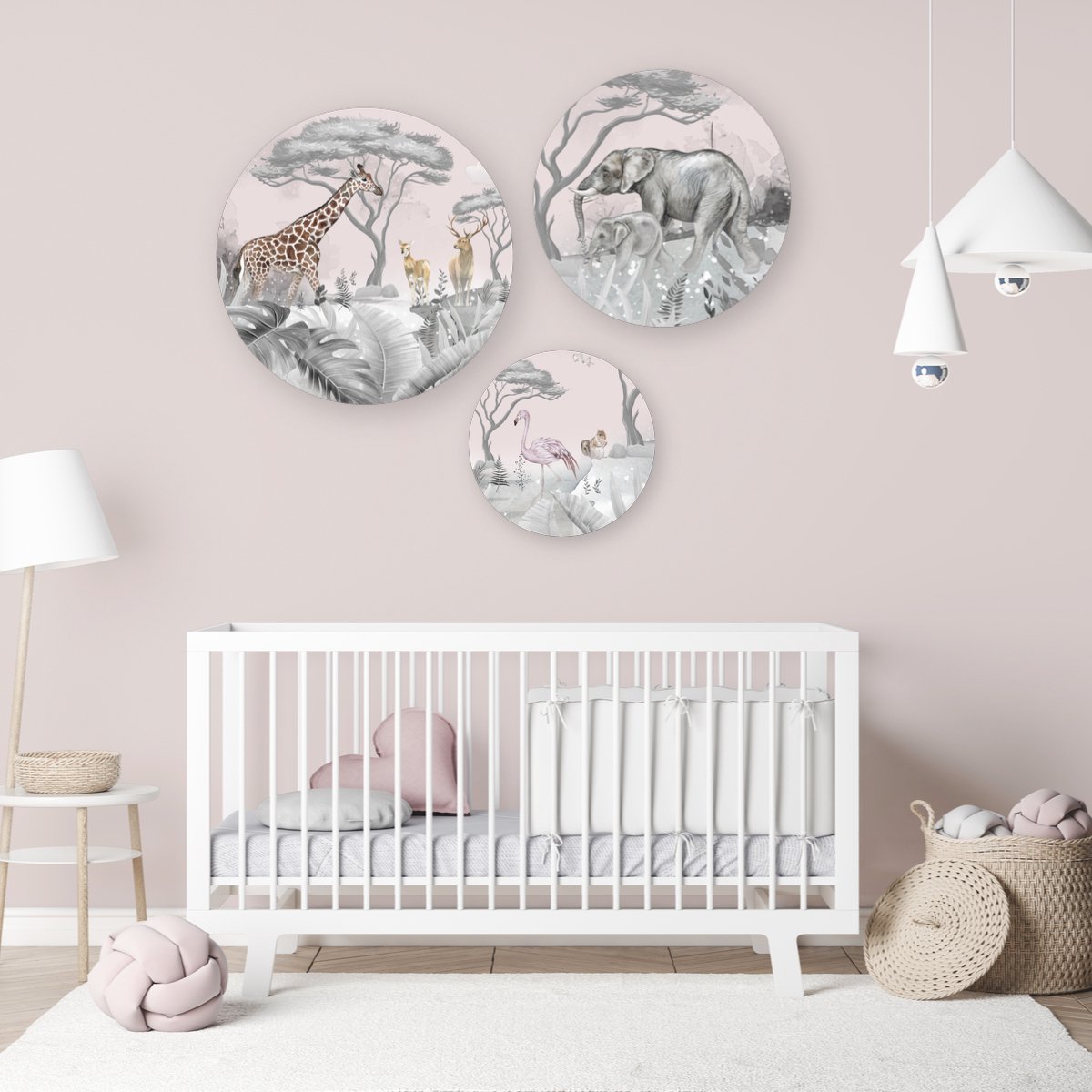 Muurcirkel / Wandcirkel dieren op safari middelgroot - set van 3 muurcirkels - Decoratie kinderkamer / babykamer jongens & meisjes