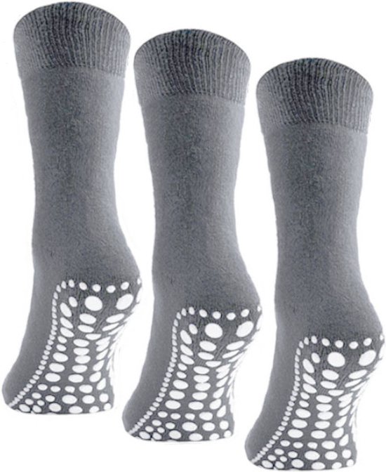 Budino Huissokken set - Antislip sokken - 3 paar - maat 35-38 - Grijs
