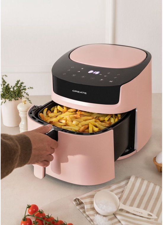 Foto: Create air fryer prolarge friteuse zonder olie 6 2l 6 7 personen 1500w pastel roze