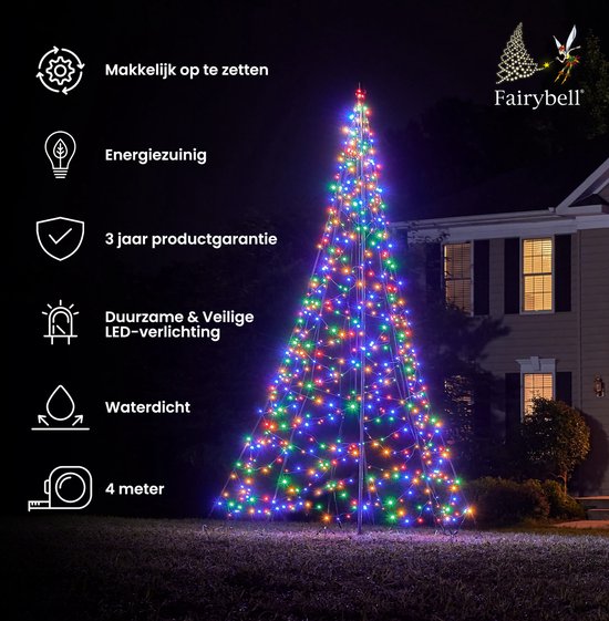 Fairybell LED Kerstboom voor buiten inclusief mast - 4 meter - 640 LEDs - Multi colour - Fairybell