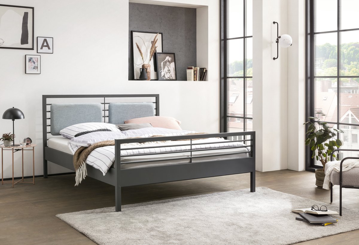 Bed Box Wonen - Manhattan Pura metalen bed - Antraciet - 160x200