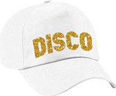 Bellatio Decorations Disco verkleed pet/cap voor volwassenen - goud glitter - unisex - wit