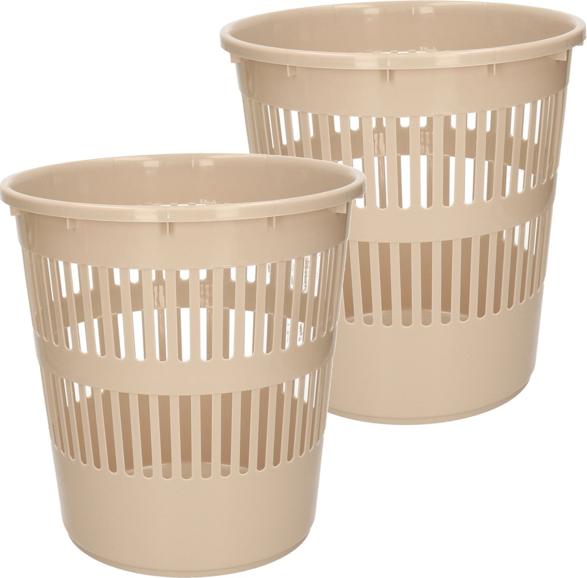 Goedkoopste Plasticforte Afvalbak/vuilnisbak/kantoor prullenbak - 2x stuks - plastic - beige - 28 cm