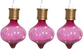 Lumineo solar hanglamp LED - 3x - Marrakech - fuchsia roze - kunststof - D8 x H12 cm
