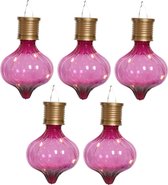 Lumineo solar hanglamp LED - 10x - Marrakech - fuchsia roze - kunststof - D8 x H12 cm