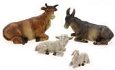 Animaux de la crèche - figurines - 4 pièces - bœuf, âne, mouton et agneau