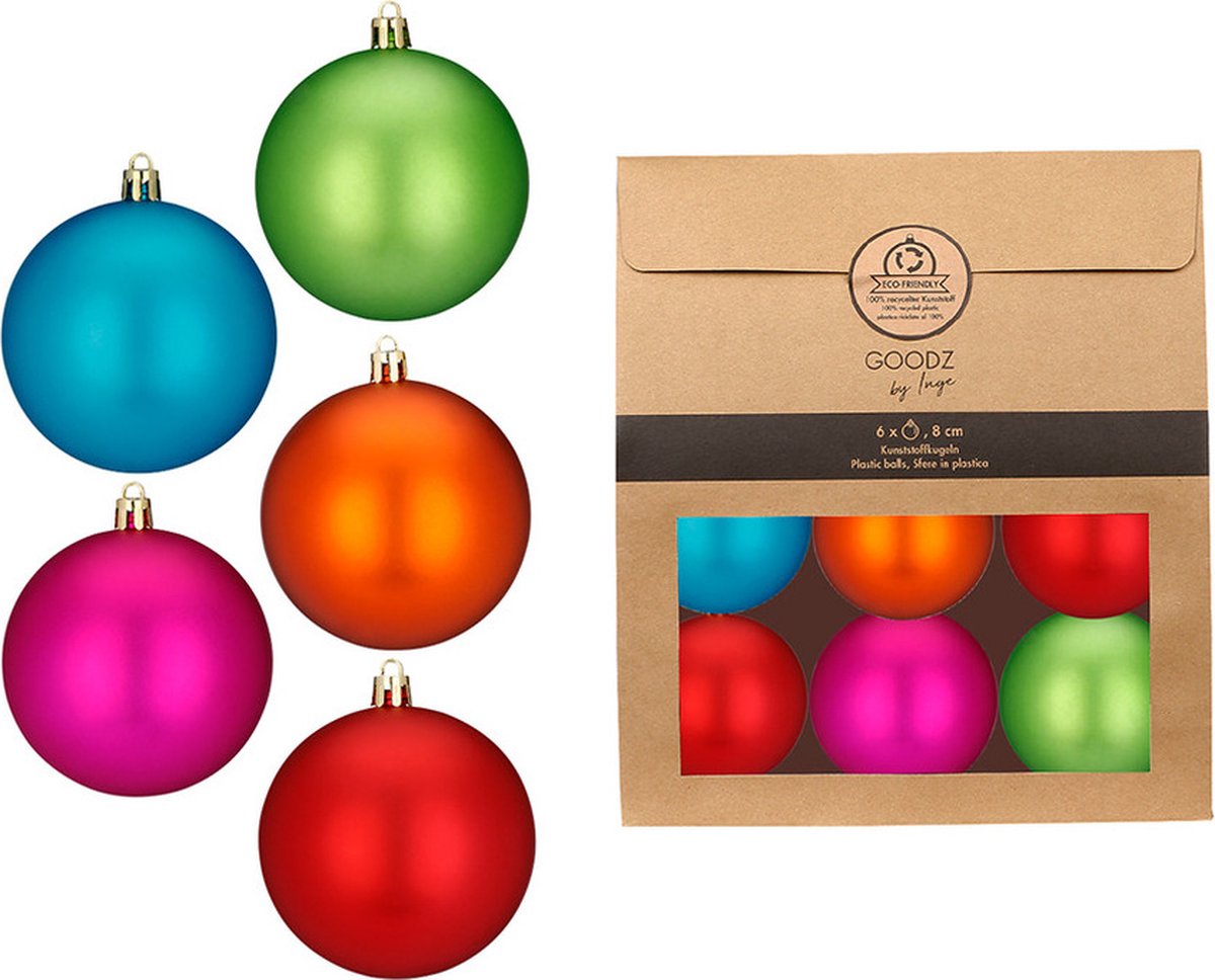 Inge Christmas Goods Kerstballen - 6x stuks - gekleurd - kunststof - D8 cm - kerstversiering