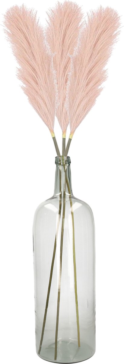 Kunstbloemen bloemstuk pluimen boeket in vaas - pastel roze - 104 cm hoog