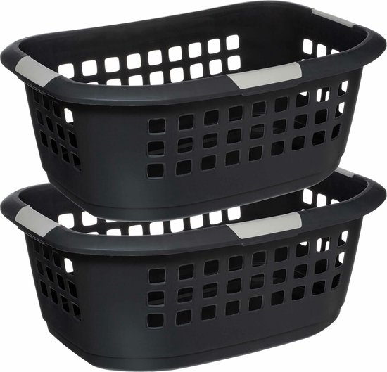 5Five Panier à linge extra large - 2x - anthracite - plastique - 51 litres - 67 x 47 x 27 cm