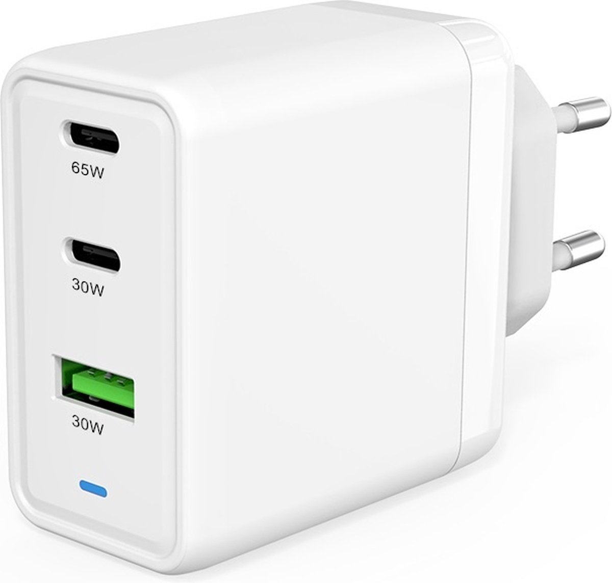 USB C Adapter 65W oplader - Snellader - met 1x USB A en 2x USB C poorten - Universeel - Wit
