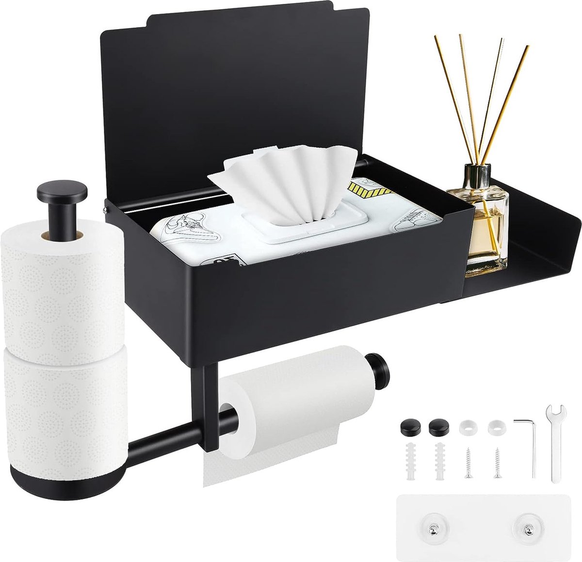Porte-rouleau De Papier Toilette Indépendant Avec Brosse WC - Noir, Acier, Design Stable - Organisez Votre Salle De Bain