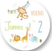 25x Animal Jungle Stickers met Naam en Leeftijd - Traktatiestickers - Verjaardag Animals - Jungle - Safari - Gepersonaliseerd - Sluitstickers - Kinderfeest Traktatie - Uitdelen - Uitdeeltraktatie - Wensetiket - Rond - 40mm - Glossy sticker