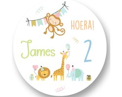20x Animal Jungle Stickers met Naam en Leeftijd - Traktatiestickers - Verjaardag Animals - Jungle - Safari - Gepersonaliseerd - Sluitstickers - Kinderfeest Traktatie - Uitdelen - Uitdeeltraktatie - Wensetiket - Rond - 40mm - Glossy sticker