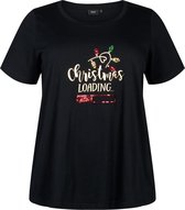 ZIZZI MCHRISTMAS, S/S, STRAIGHT TEE Dames T-shirt - Black - Maat XXXL (63-64)