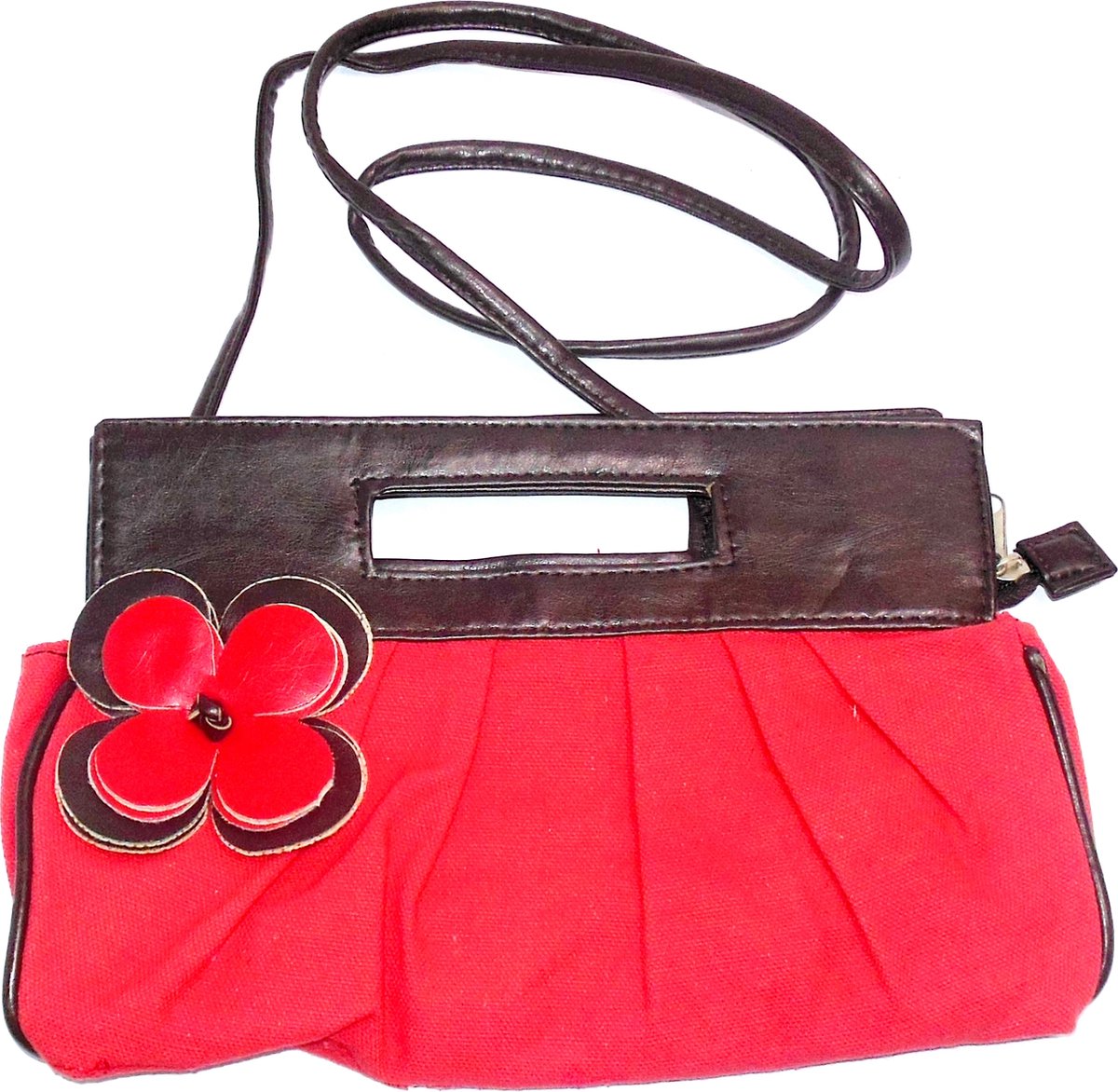 Handtas rood-bruin met bloem - lengte 27 cm / breedte 17 cm - Verjaardagscadeau