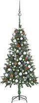 The Living Store Kunstkerstboom - 150 cm - met LED-verlichting - Groen en wit - PVC/IJzer/Kunststof