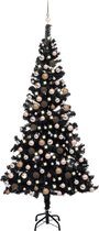 The Living Store Kunstkerstboom - Kerstboom - Kerstversiering - 240 cm - Kleur- Zwart - Materiaal- PVC - Hoogte- 240 cm - Diameter- 120 cm - LED-verlichting - Kerstballen - USB-aansluiting - Montage vereist - The Living Store