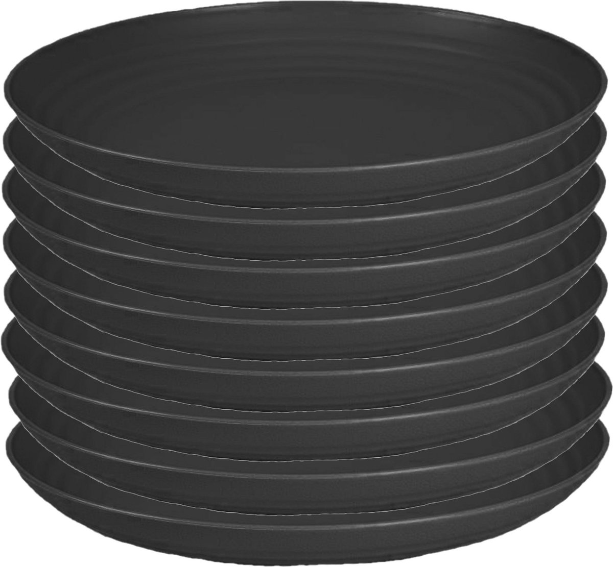 PlasticForte Rond bord/camping bord - 8x - D25 cm - zwart - kunststof