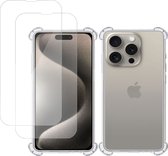 Hoesje geschikt voor iPhone 15 Pro + 2x Screenprotector – Tempered Glass - Extreme Shock Case Transparant