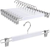 10 stuks 36 cm witte kleerhangers van hout, robuust en glanzend, ophanghaken voor broeken, shorts, rok, sokken, ondergoed, met antislip clips en draaibare haken