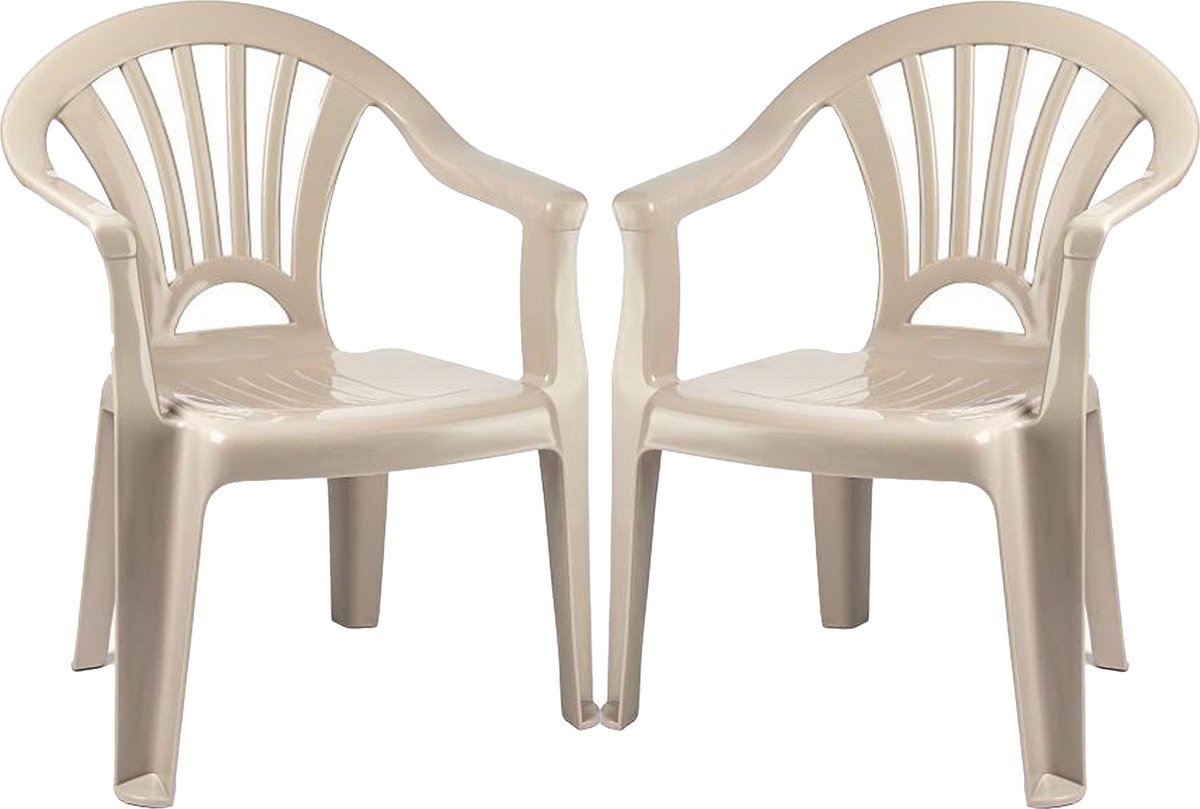 Plasticforte Kinderstoel van kunststof - 2x stuks - beige - 35 x 28 x 50 cm - tuin/camping/slaapkamer