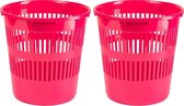 Plasticforte Afvalbak/vuilnisbak/kantoor prullenbak - 2x stuks - plastic - fuchsia roze - 28 cm