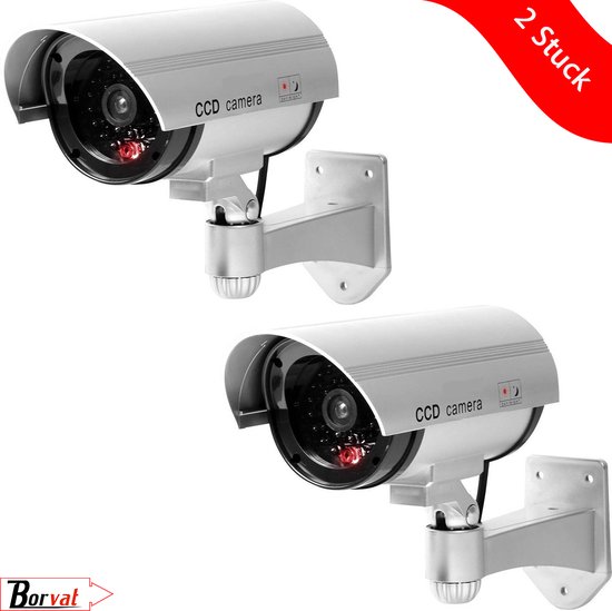 Borvat® | Dummy Camera - 2stuks - Realistische look met rood knipperend led - indicator - beveiligingscamera