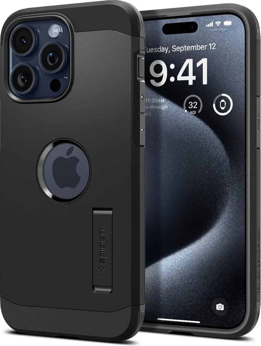 Geschikt voor Spigen Apple iPhone 15 Pro Tough Armor Geschikt voor Mag Hoesje Zwart