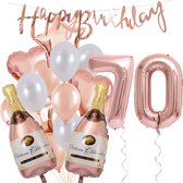 70 Jaar Verjaardag Cijferballon 70 - Feestpakket Snoes Ballonnen Pop The Bottles - Rose White Versiering