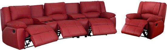 Driezits relaxbank en relaxfauteuil van leer AROMA - Rood L 308 cm x H 97 cm x D 99 cm