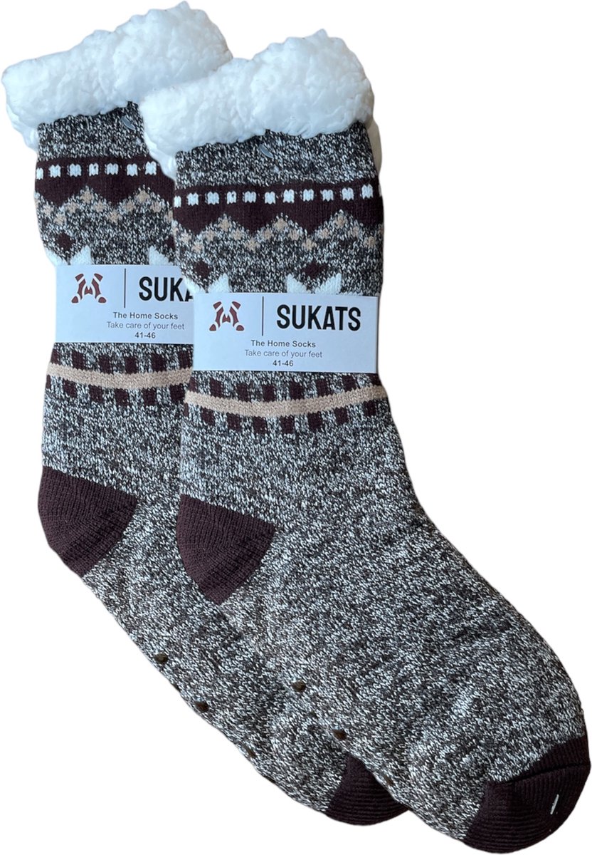 Sukats® Huissokken - Homesocks - Maat 41-46 - Antislip sokken - Fluffy Sokken - Heren Huissokken - Slofsokken - Variant 12 - Meerdere Maten en Varianten - Verwarmde Sokken