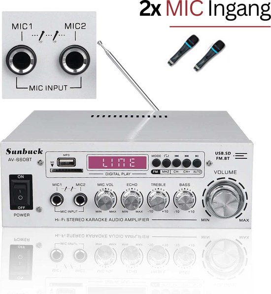 Audioversterker – Stereo Versterker Met Bluetooth – Audio Amplifier Met Karaoke Portals – Led Display - Veelzijdig - Dytroux