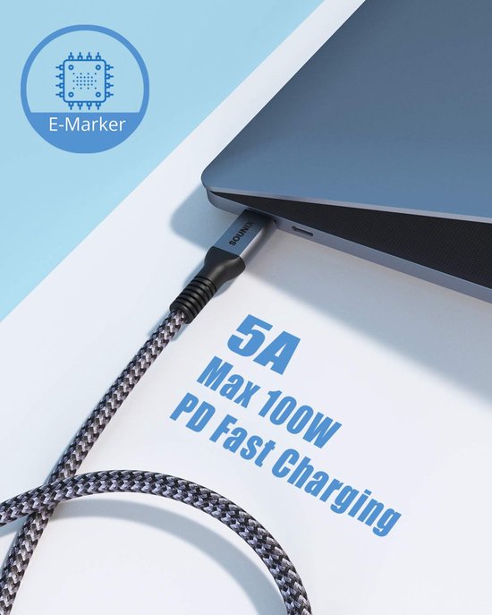 USB-C Naar USB-C Kabel 3 Meter – 40 Gbps, 240W PD, 8K Video, Compatibel Met Thunderbolt 4/3 En USB4 – Nylon Gevlochten 2 miniatura