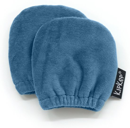 Mitaines anti-rayures KipKep - Denim Blue - bleu - mitaines d'hiver - velours de coton - mitaines anti-rayures - gant bébé