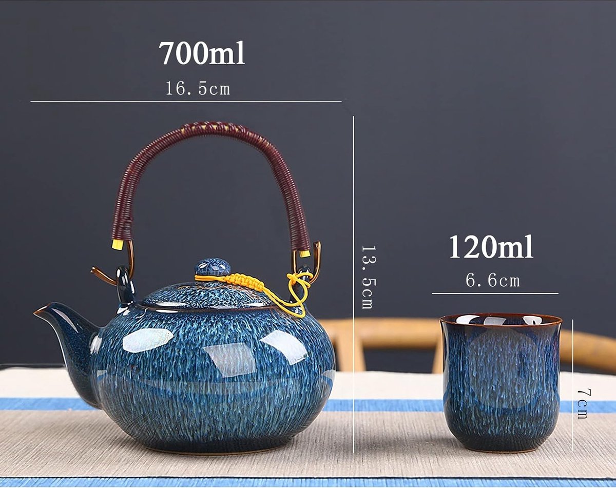 Theeset Thee Set Theeservies Keramiek Thee Set Handgemaakte Chinese Vintage Porseleinen Theepot & 4 Theekopjes & Theeblad. Koffie Set Thee Sets (Blue : Bronze, Size : 1set