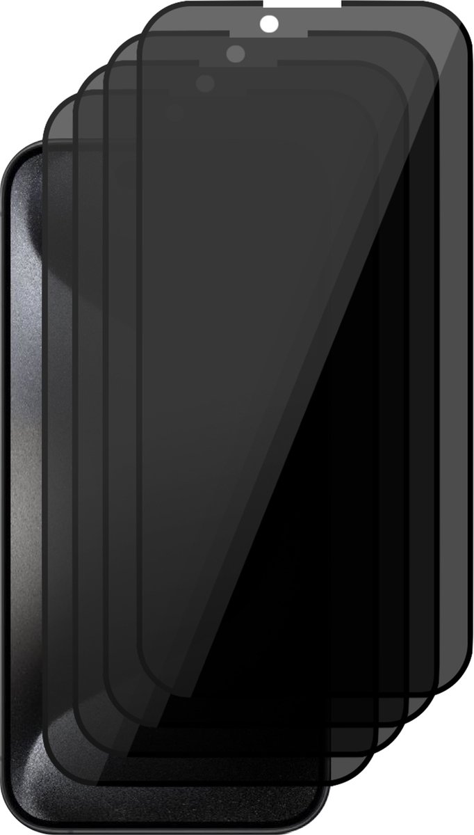 Privacy Screenprotector geschikt voor iPhone 15 Pro - 4x Glas Screen Protector FullGuard
