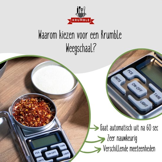 Krumble Precisie Weegschaal - Digitale Keukenweegschaal - 0.01 tot 500 gram - Krumble