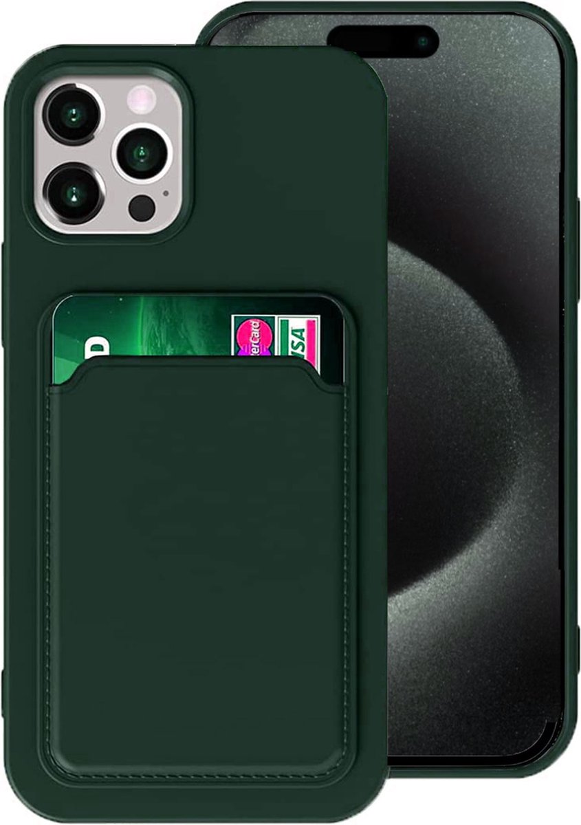 Geschikt voor iPhone 15 Plus Pasjes houder Hoesje Case - Portemonnee Hoesje Cover - Groen