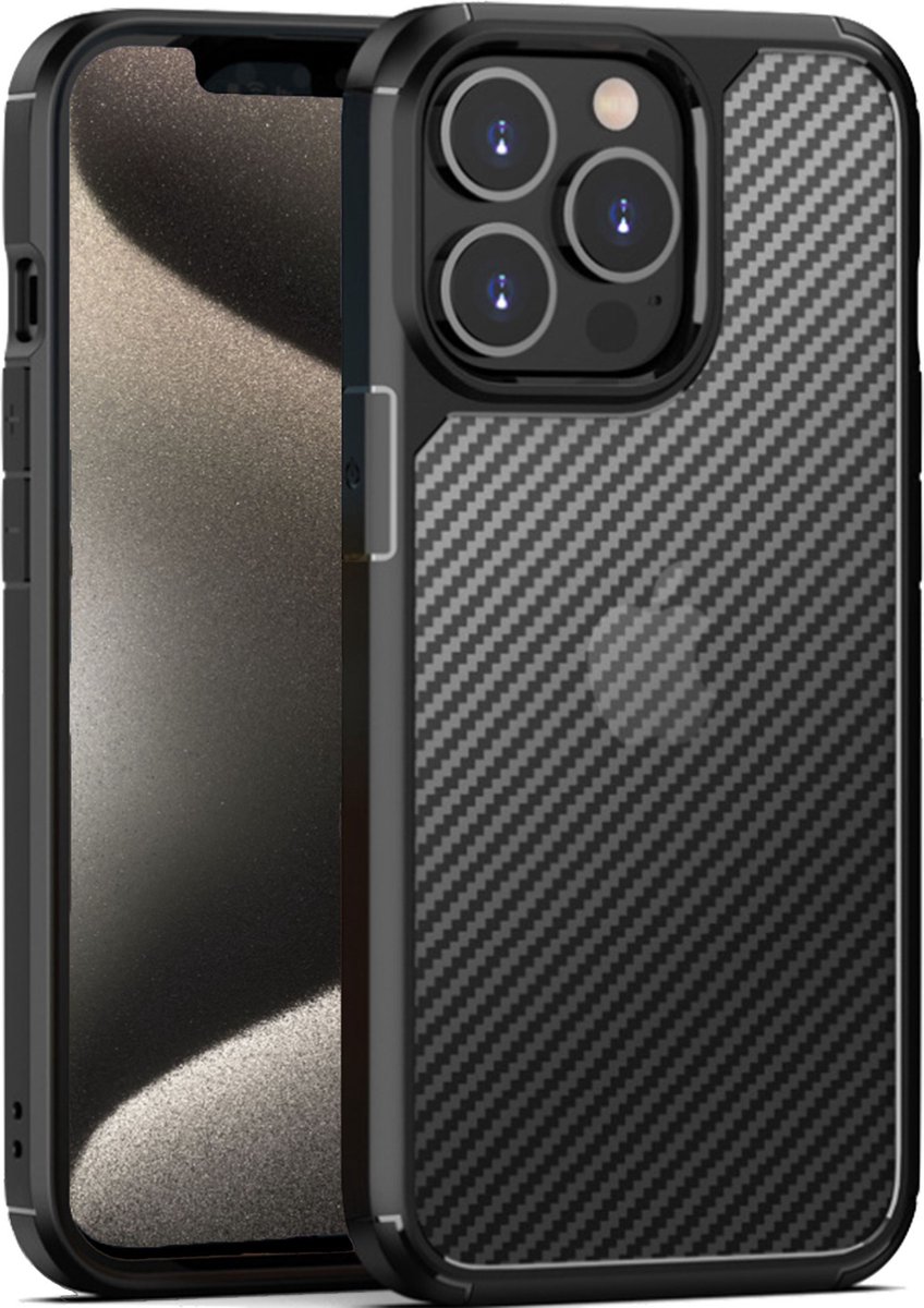 Geschikt voor iPhone 15 Plus Carbon Hoesje - Carbon Shock Proof Cover Case